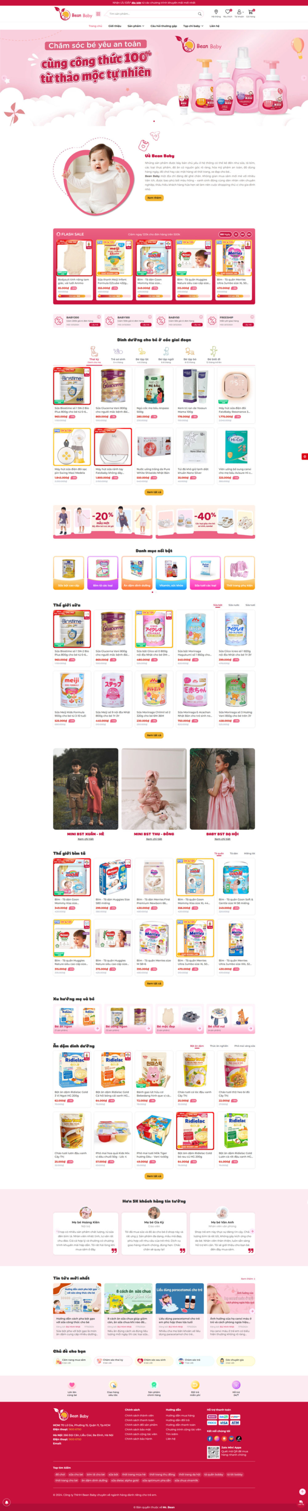 Theme wordpress sản phẩm chăm sóc bé Bean Baby