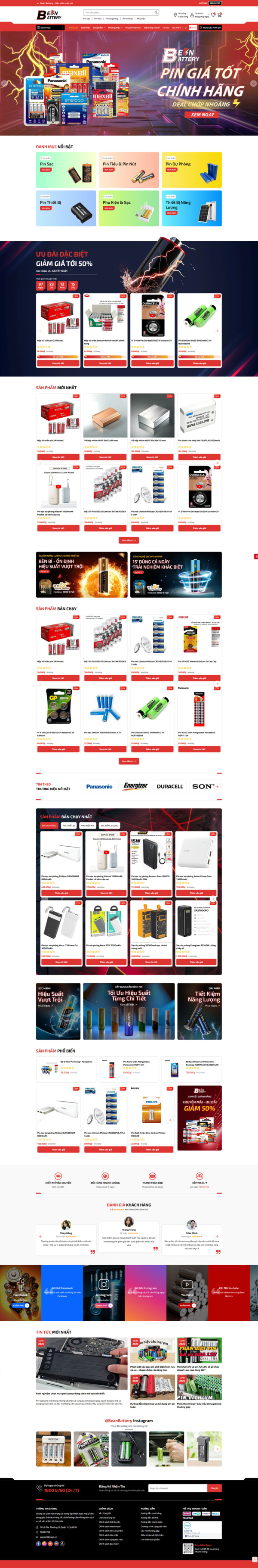 Theme wordpress bán pin Bean Battery