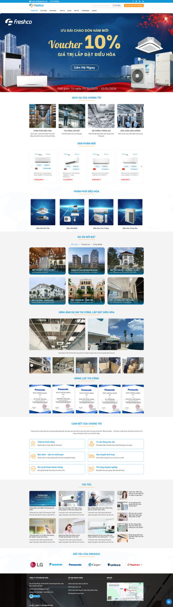 Theme wordpress thi công, lắp đặt điều hòa