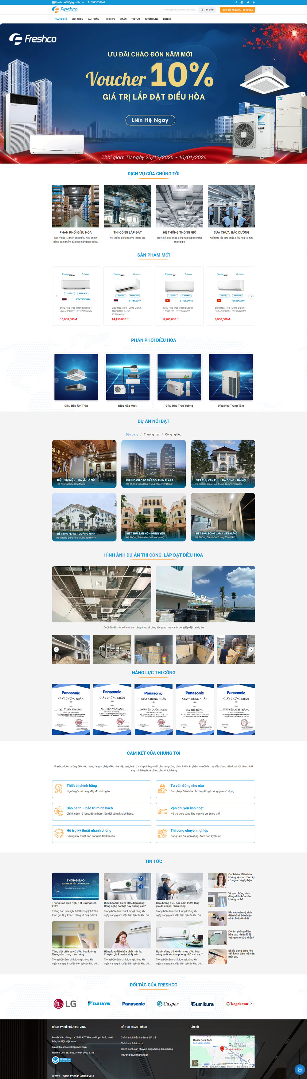 Theme wordpress thi công, lắp đặt điều hòa